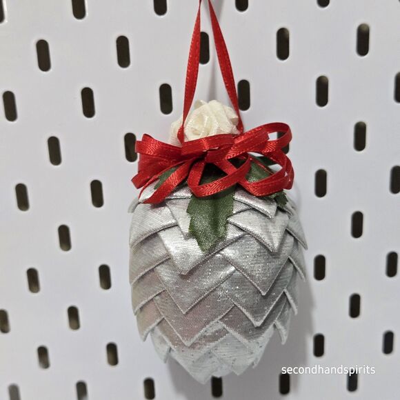Christmas Tree Homemade Fabric Pinecone Tree Ornament Silver 3" - Picture 3 of 4